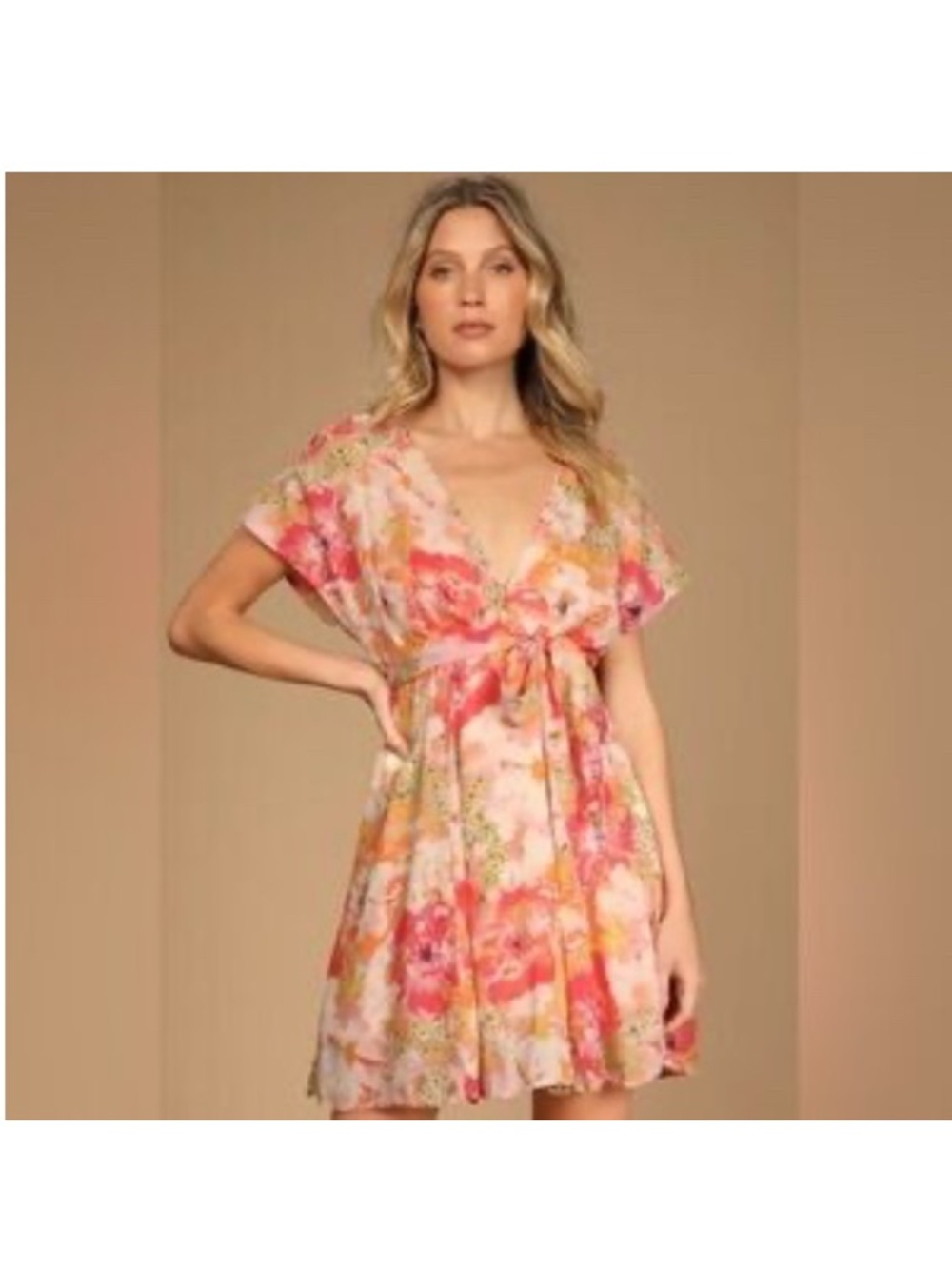 Free People Floral Wrap Dress Boho Tie Waist Watercolor Print NWT XS Fruit Punch